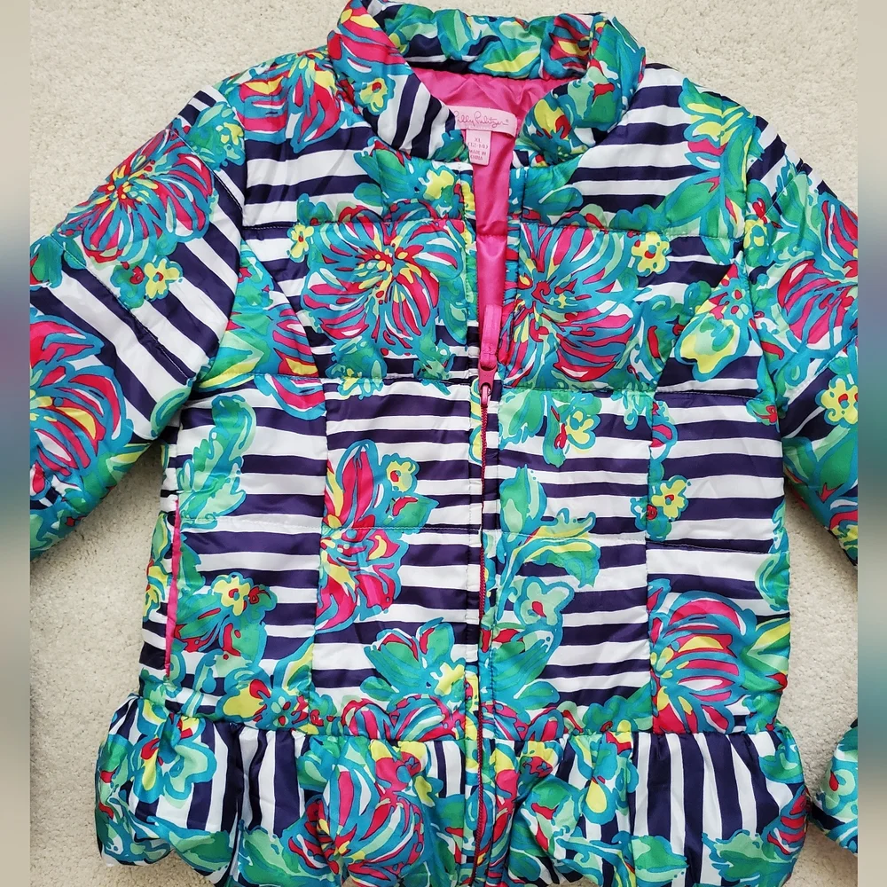 Lilly Pulitzer Mini Kate Puffer Jacket in Paradisio Resort White szXL (12-14)